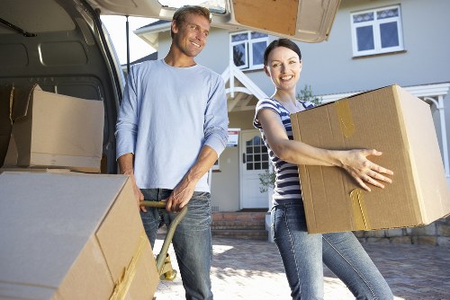 Packed boxes and furniture ready for removals transport