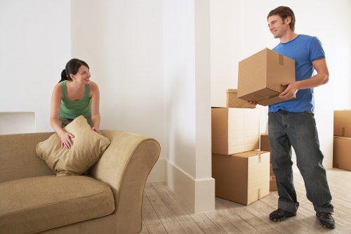 Secured furniture inside a moving van during transit